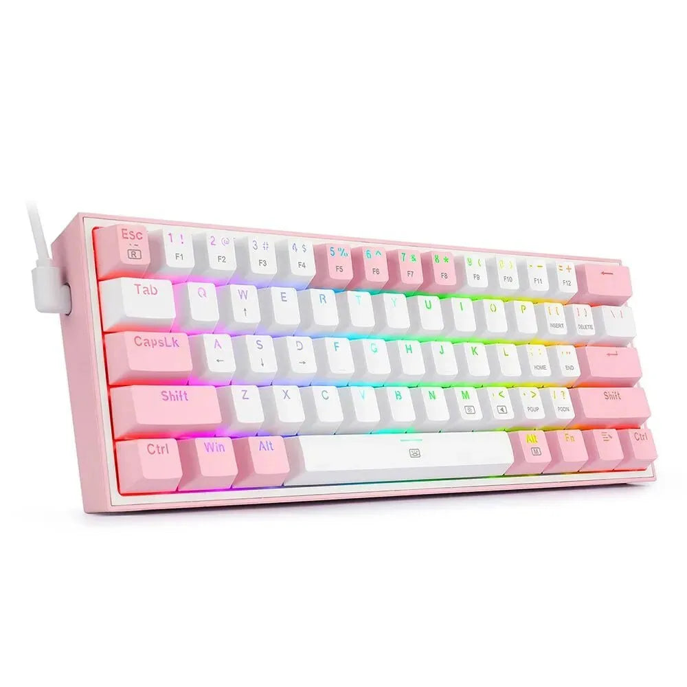 White pink RGB mechanical keyboard with multimedia keys and dual keycap design