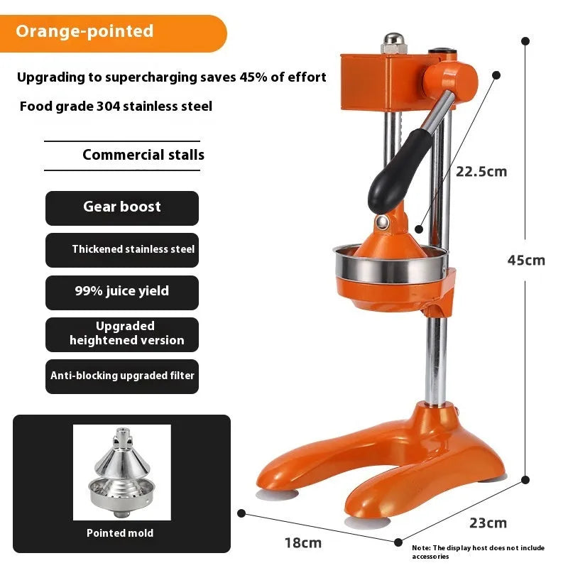 Vertical stainless steel manual juicer with multiple tip and colour options