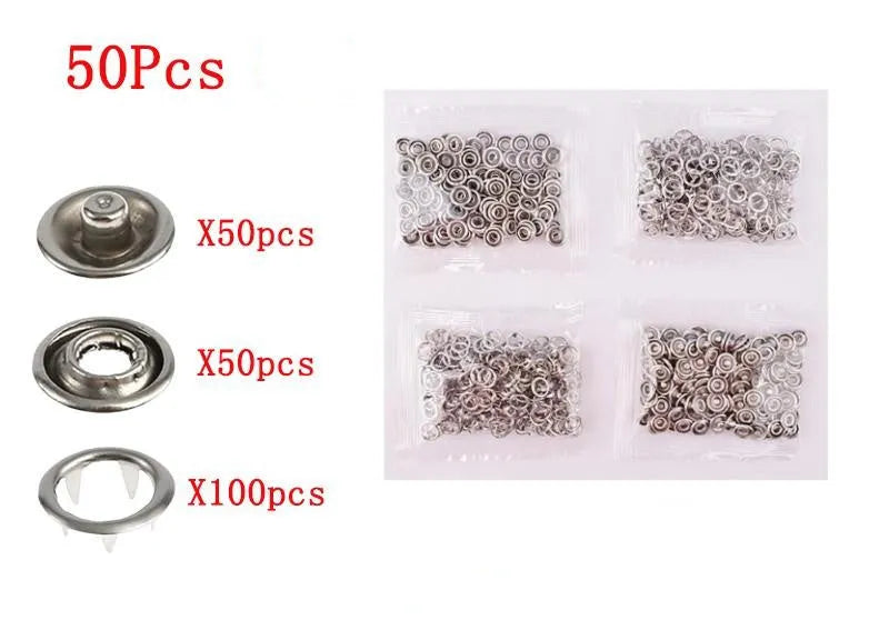 Square stainless steel five claw no sew button and application pliers for clothing