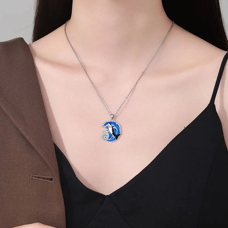 HAILANG women's adjustable shark pendant necklace on a cross chain, copper material with electroplated finish.