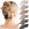 Six rose red plastic hair clips with frosted grip surface and quadrilateral styling