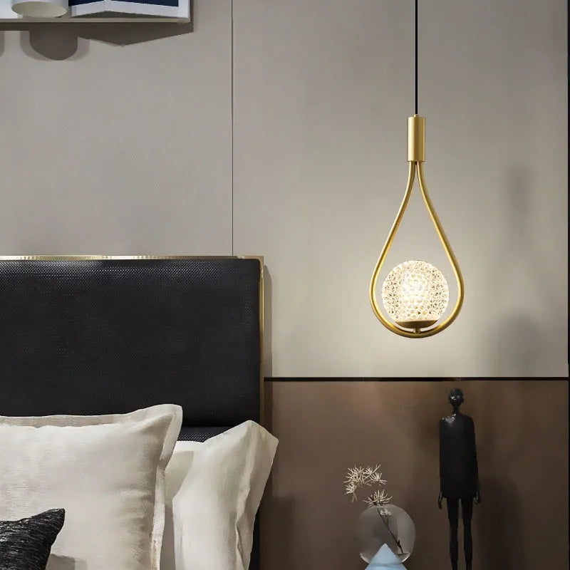 Copper modern minimalist bedside chandelier with tricolor light source option for bedroom lighting