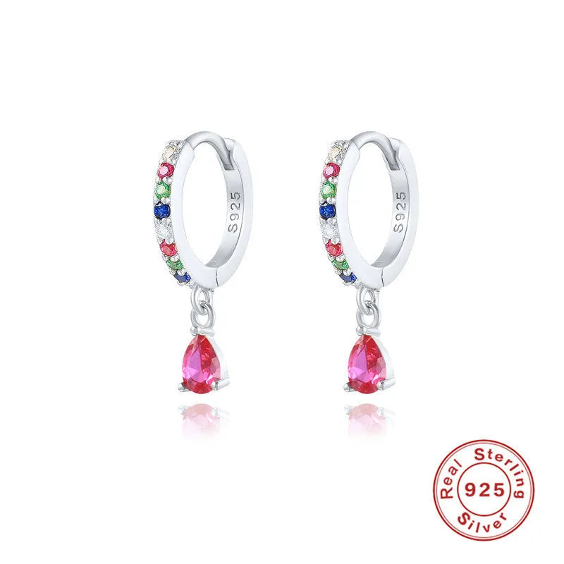 S925 sterling silver geometric water drop earrings with electroplated finish and gemstone accents
