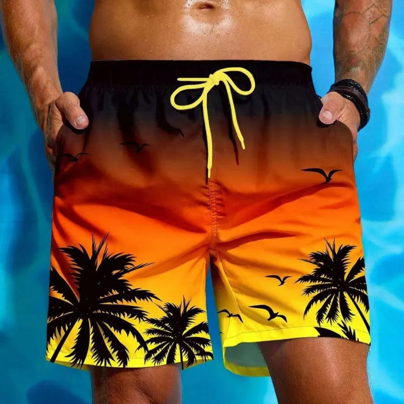Men's loose board swimming trunks in polyester fiber with ethnic style design available in multiple colours