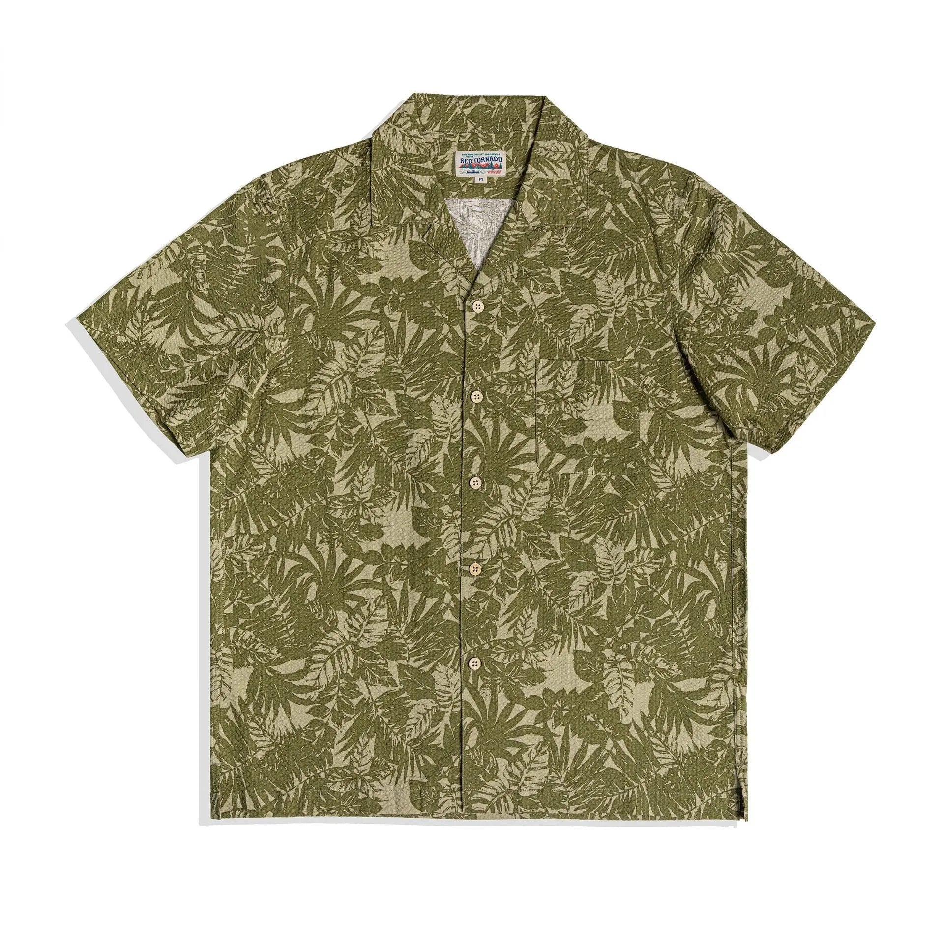 Vintage floral print seersucker shirt with Cuban collar in loose cardigan style