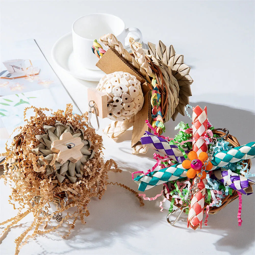 Three-type parrot gnawing toy bundle for medium to large birds