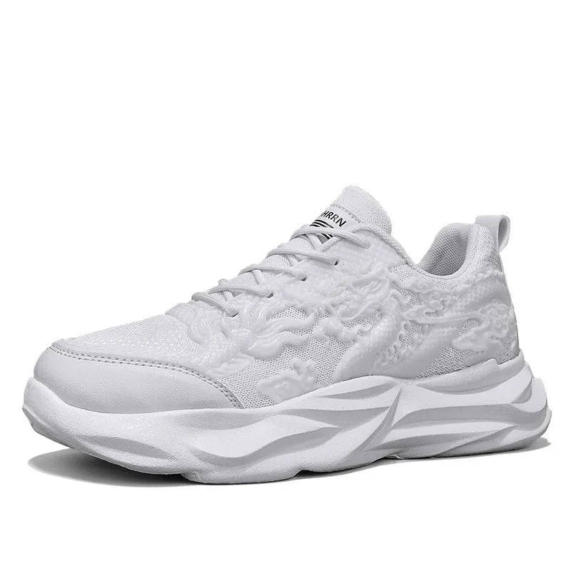 Men's casual fly knit sneakers with Chinese dragon design in various colours