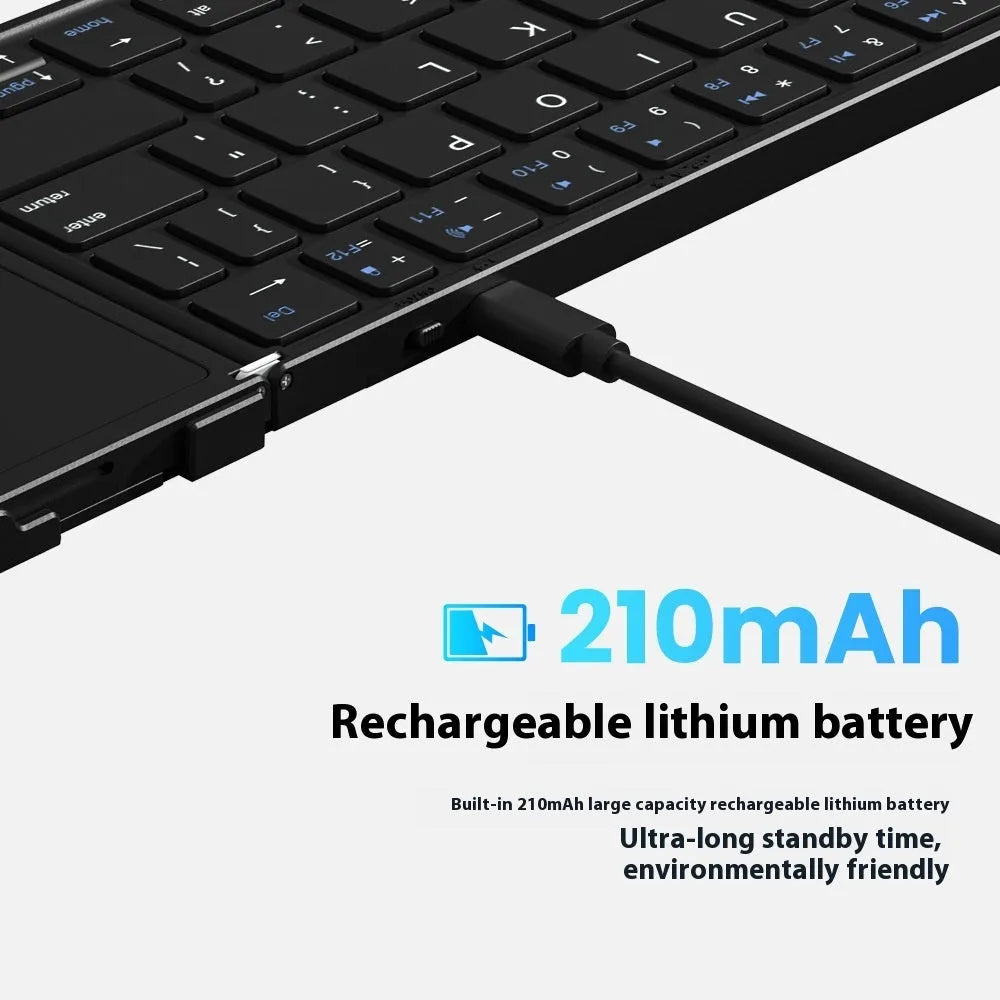 Black folding Bluetooth keyboard for mobile devices with compact dimensions