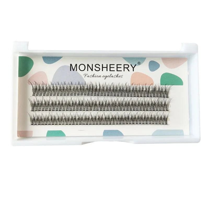 Black V-shaped fishtail false eyelashes with thick segment design in 8mm to 12mm lengths