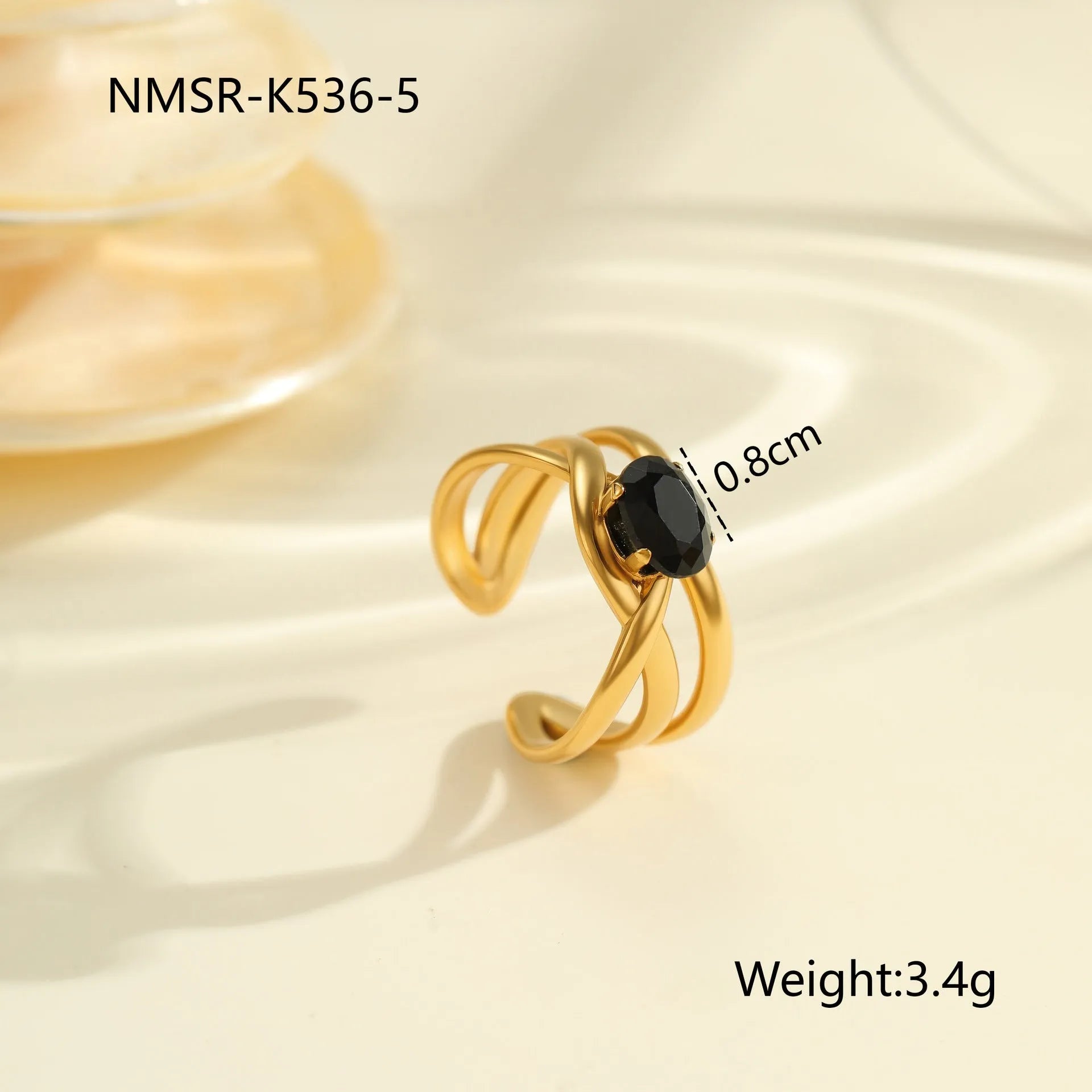 Geometric stainless steel ring for women with zircon detail and open adjustable design.