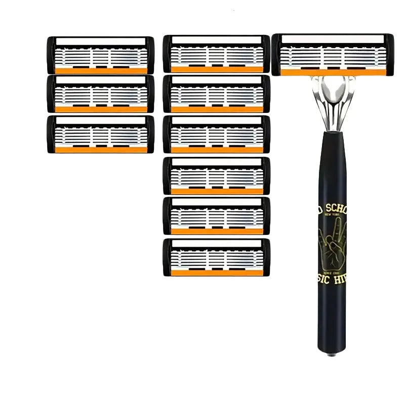 Black six-layer finger type handle for manual shaver with multiple blade quantity options
