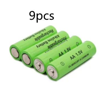 Pack of green AA alkaline rechargeable batteries with 3000mAh capacity and 1000 cycle rating.