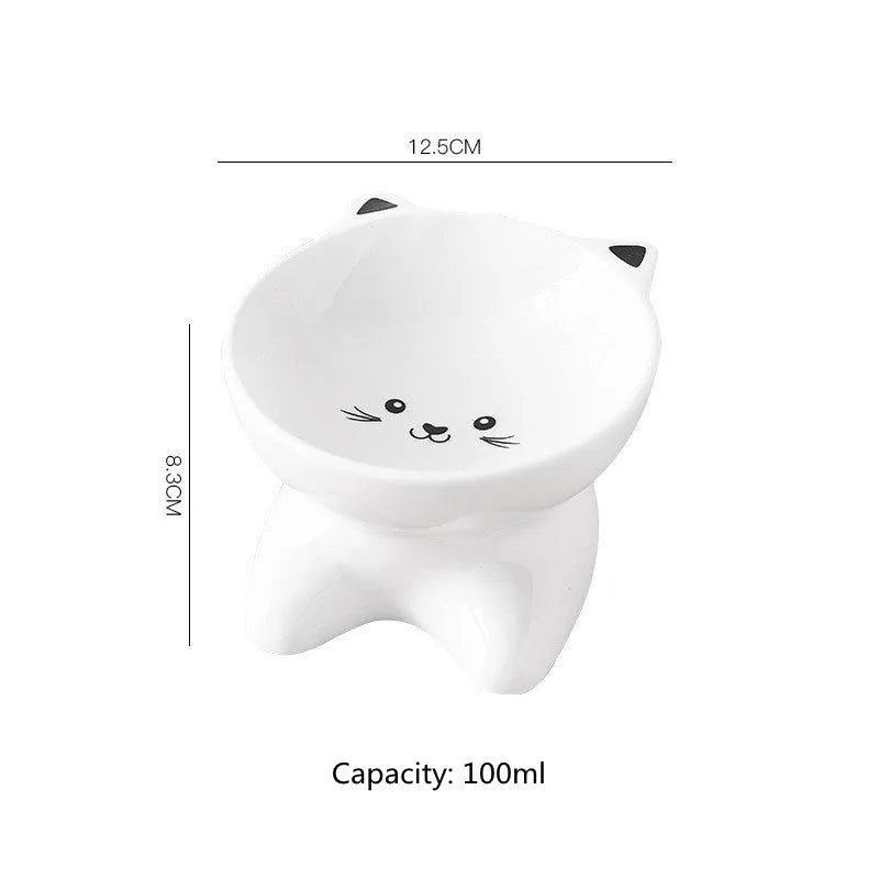 Small ceramic cat face shape porcelain pet food bowl for cats and dogs, easy to clean