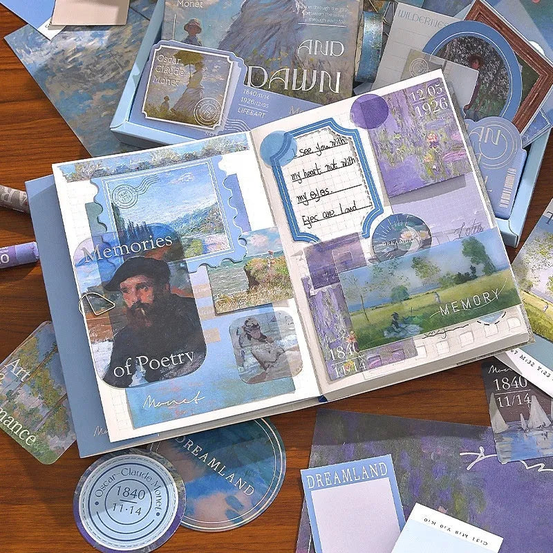 A6 creative journal gift box with grid notebook, paper sheets, cards, envelopes, and decorative stationery accessories