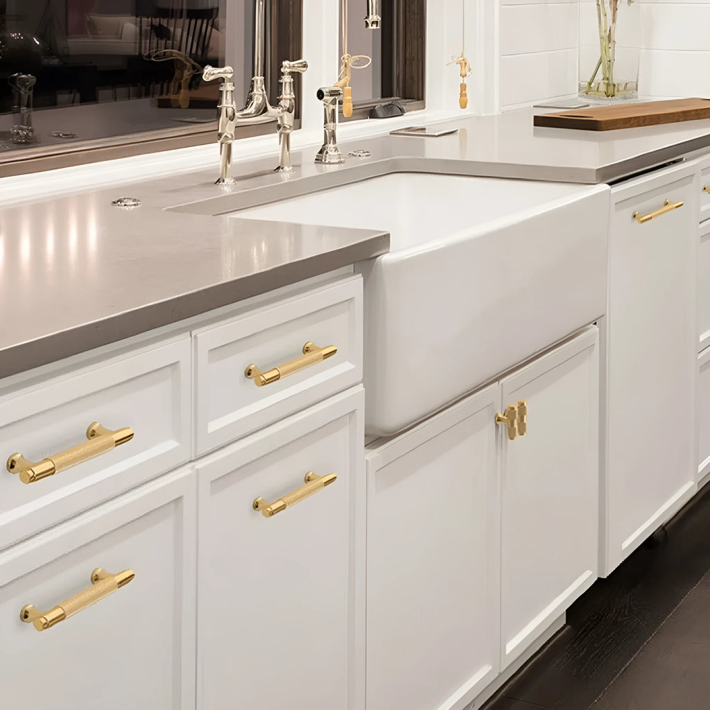 Brushed brass aluminium alloy furniture handle for wardrobe drawer and cabinet applications