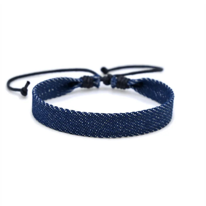 Handmade denim fabric bracelet in multiple colour options for unisex wear