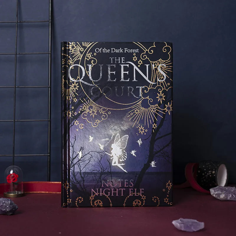 Blue A5 luminous hardcover notebook open to show full-colour illustrated pages