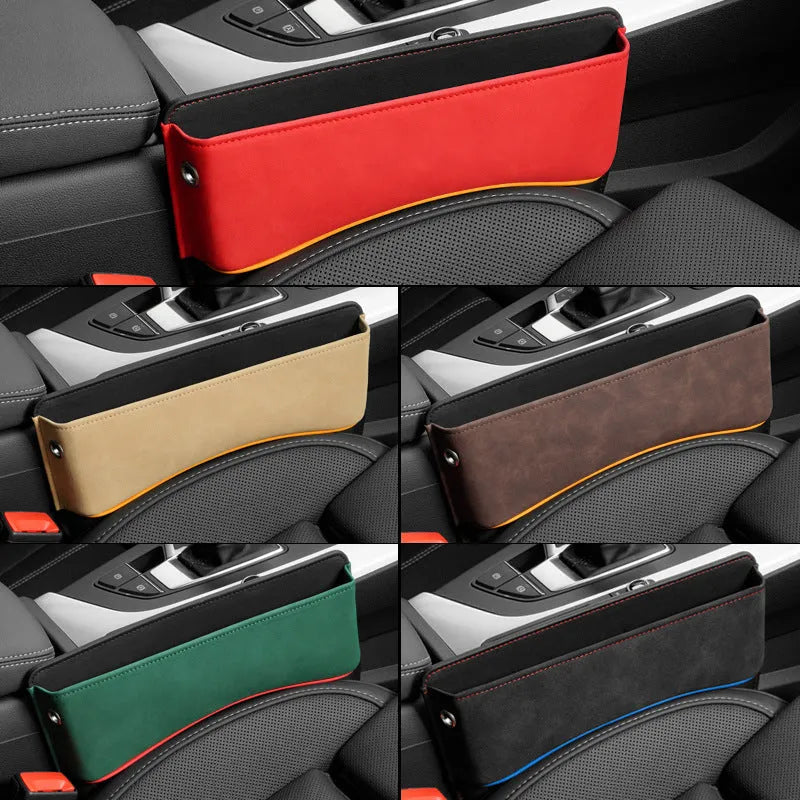Leather car seat storage box in choice of colours for footwell organisation
