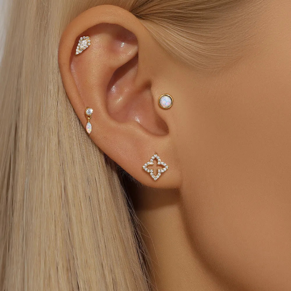 S925 sterling silver ear bone stud with flat column thread in one of twelve gold electroplated colour options.