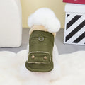 Teddy Cat Nordic fur collar cotton vest in green, draped on a surface showing fur collar and button closures