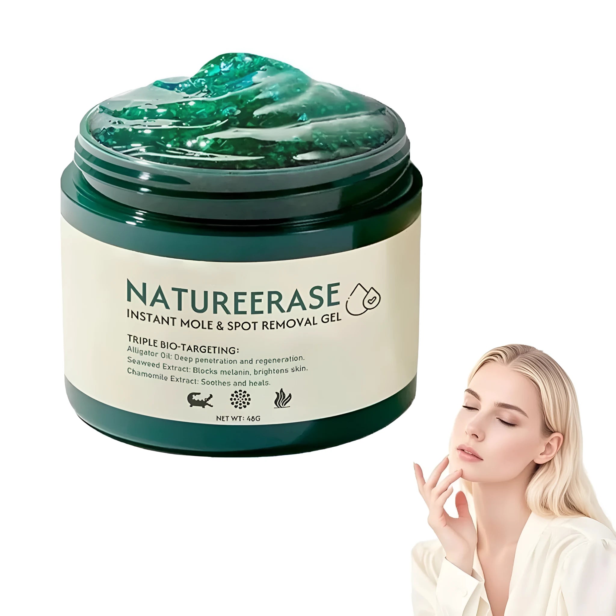 Natureerase Instant Mole Spot Removal Gel in 45g tube for facial skin blemish treatment