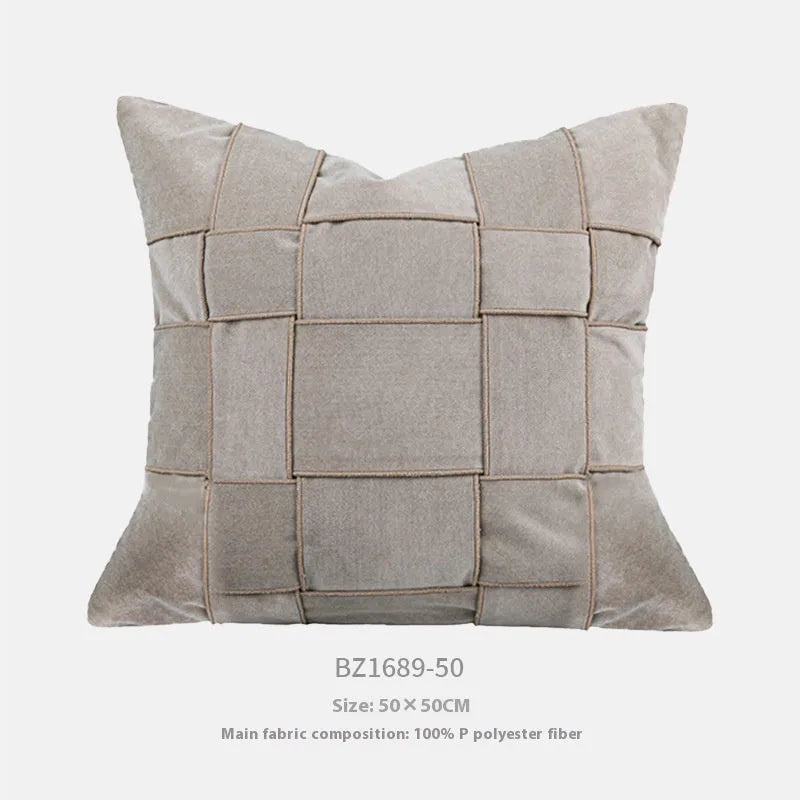Chenille woven square cushion in beige, black, orange, or other colours, 50x50cm with feather velvet filler