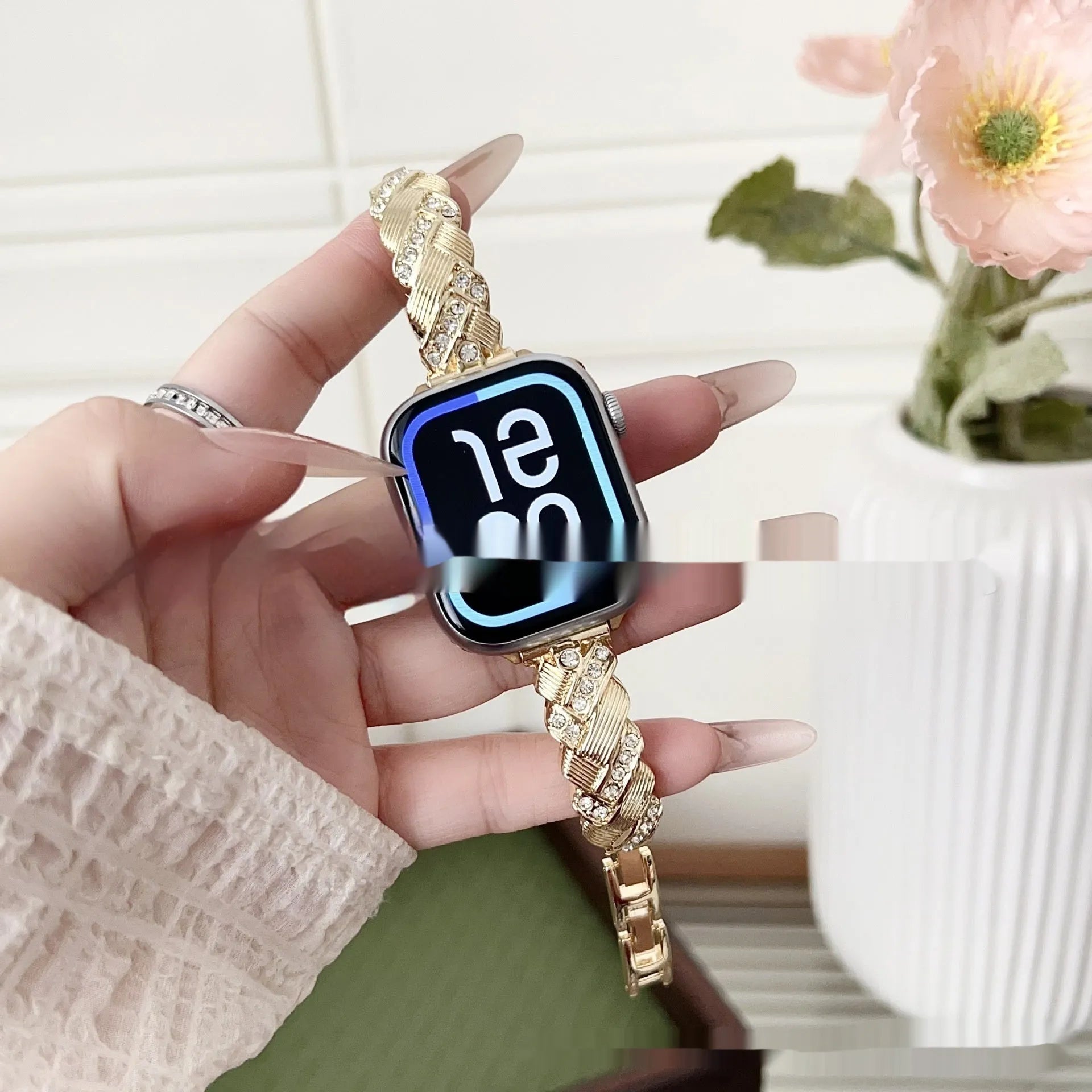 Personalised twist diamond design metal watch strap for Apple Watch in multiple colours.