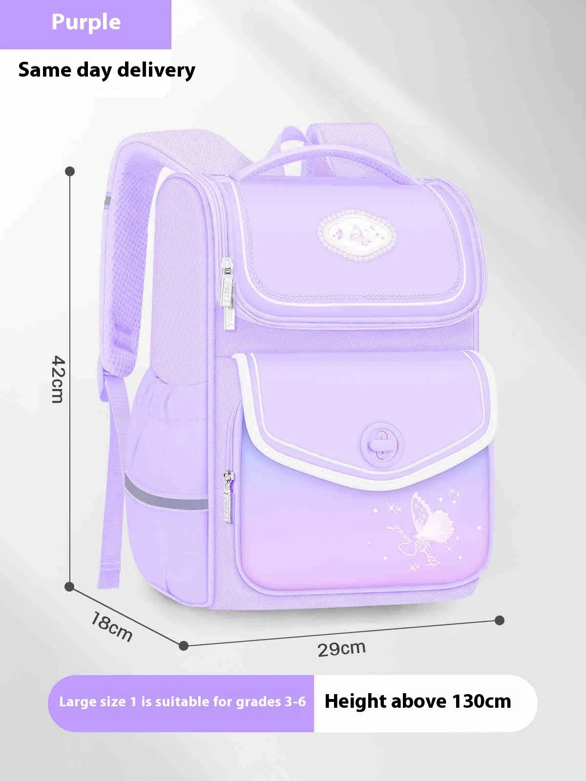 Pink waterproof Oxford cloth school backpack for girls, designed for primary school years 1 to 6.