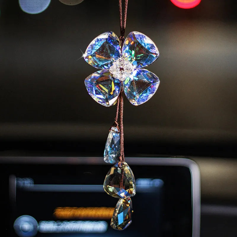Crystal four leaf clover car pendant decoration approximately 20CM long in four colour options