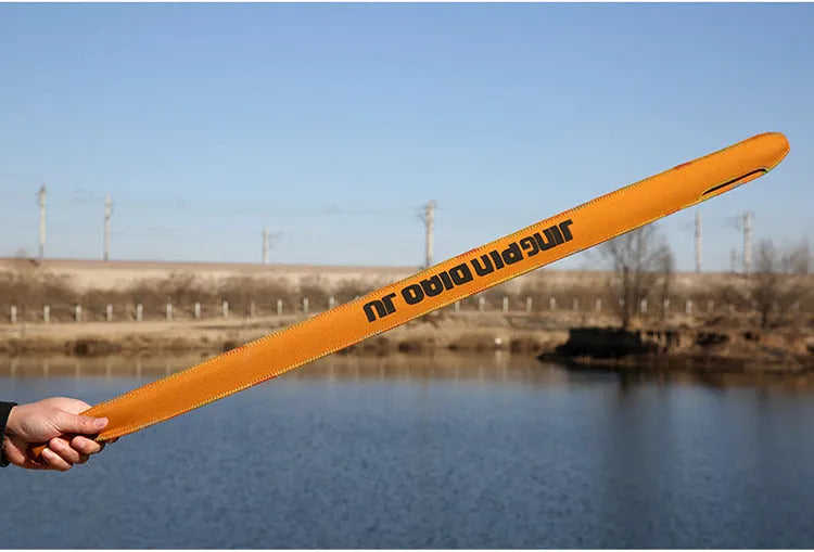 Brown telescopic cotton fishing rod bag retracted and extended, showing its 95cm length.