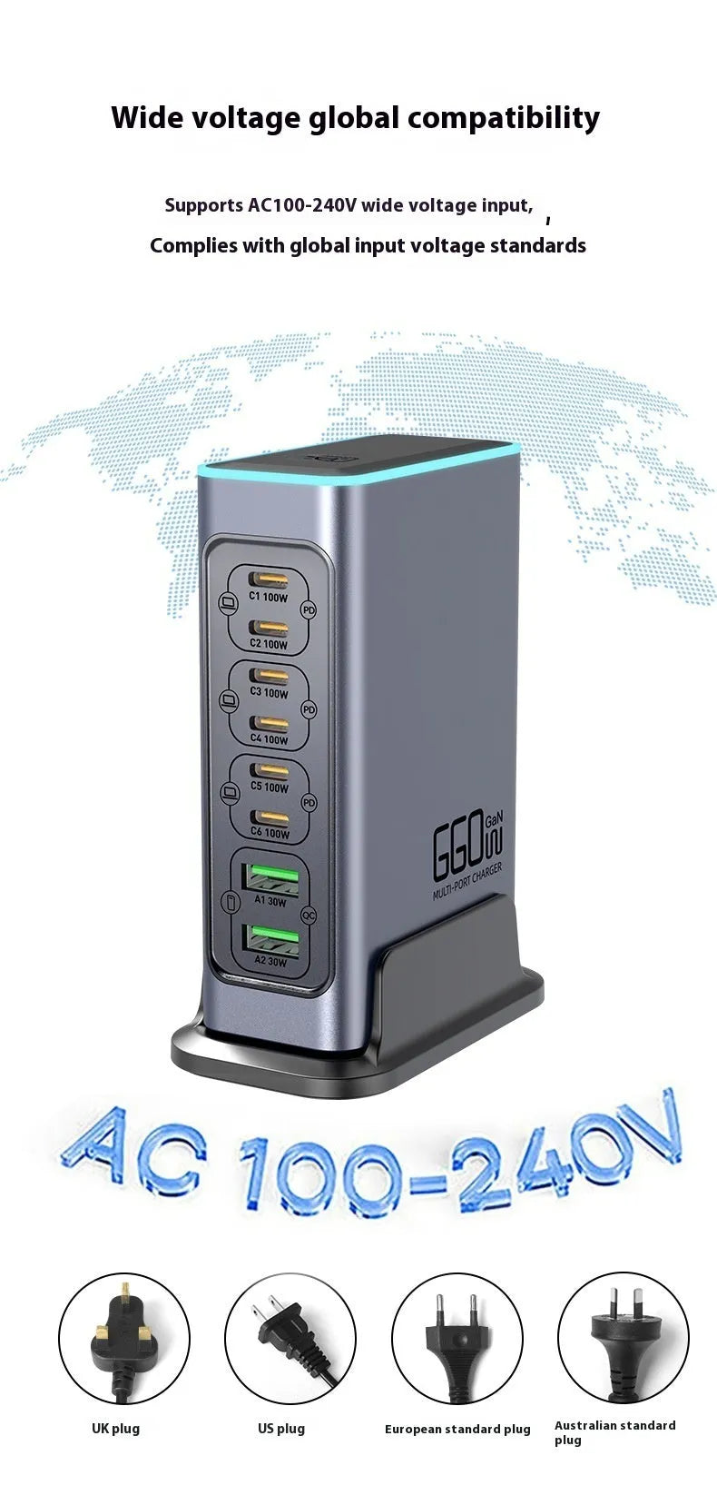 660W gallium nitride desktop charger with multiple Type-C ports