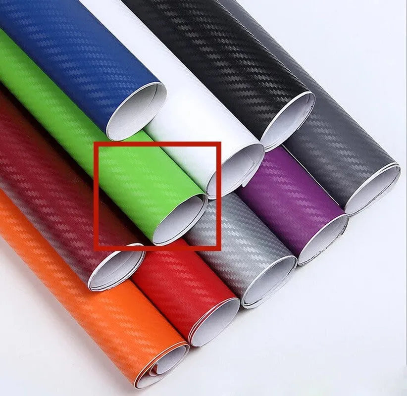Carbon fibre car sticker roll showing textured pattern in multiple colour options