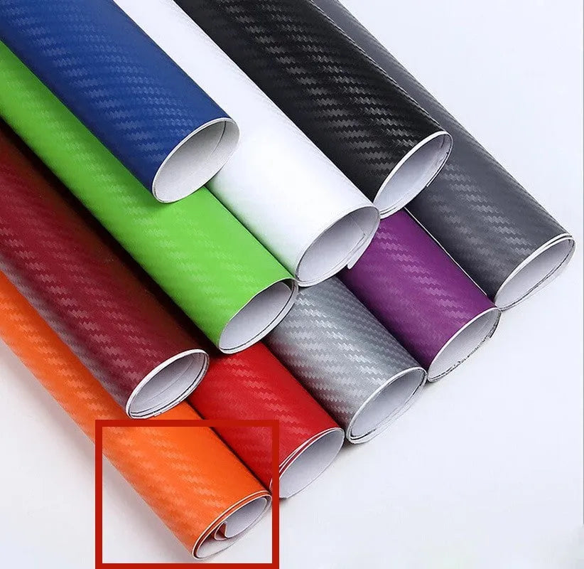 Carbon fibre car sticker roll showing textured pattern in multiple colour options