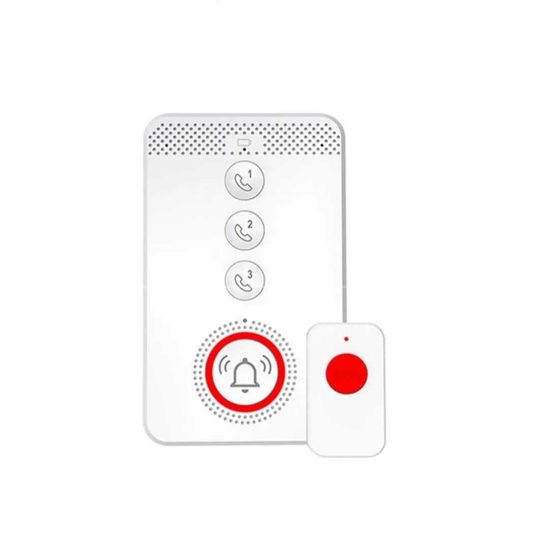 White emergency alert device with buzzer and three emergency buttons for elderly safety