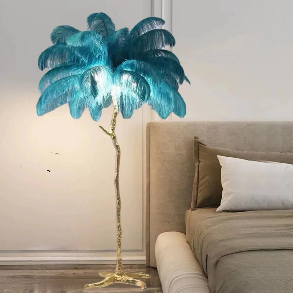 Decorative resin feather floor lamp with 32 feathers, 170cm tall for living room