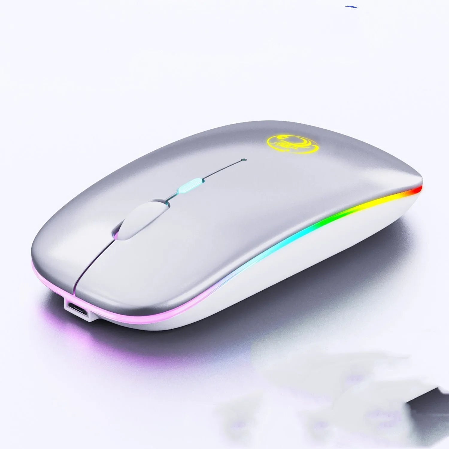 Black and white wireless computer mouse with dual Bluetooth and 2.4G connectivity and silent click buttons