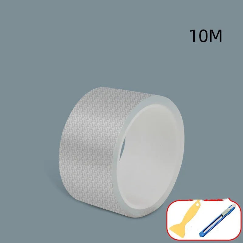 Carbon fibre grain transparent anti-collision strip for car doors and thresholds.