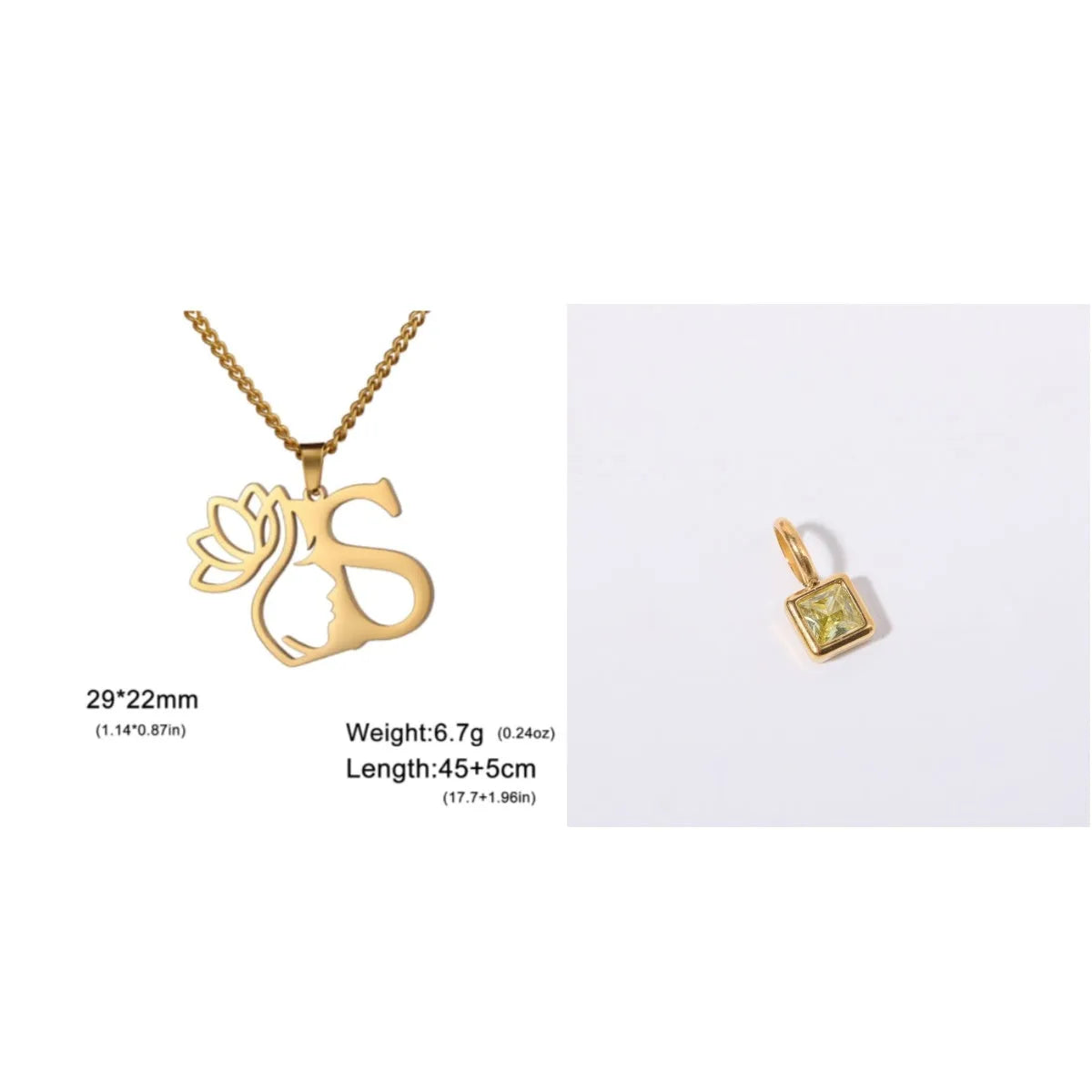 Stainless steel necklace with a single alphabet letter pendant on a cross chain, in gold or silver colour.