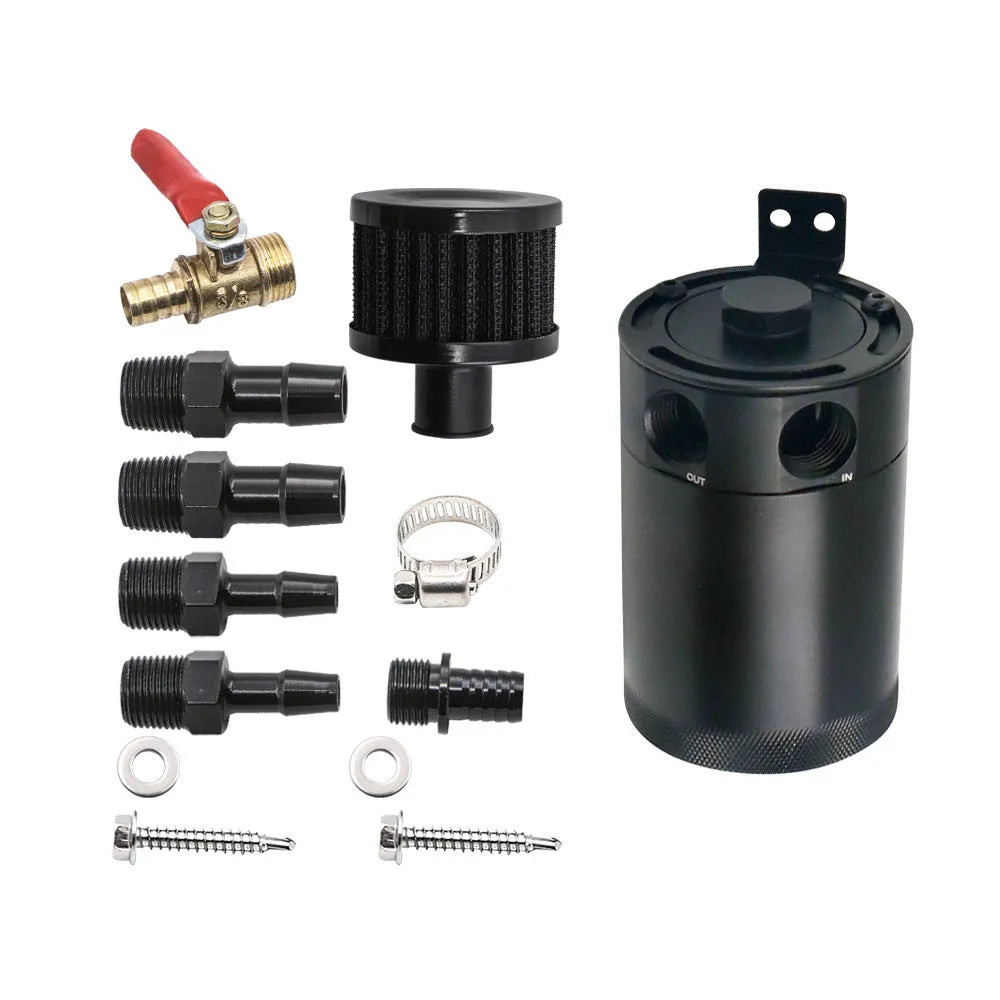 Two-hole aluminium automotive oil can with oil drain valve and connectors for vehicle maintenance