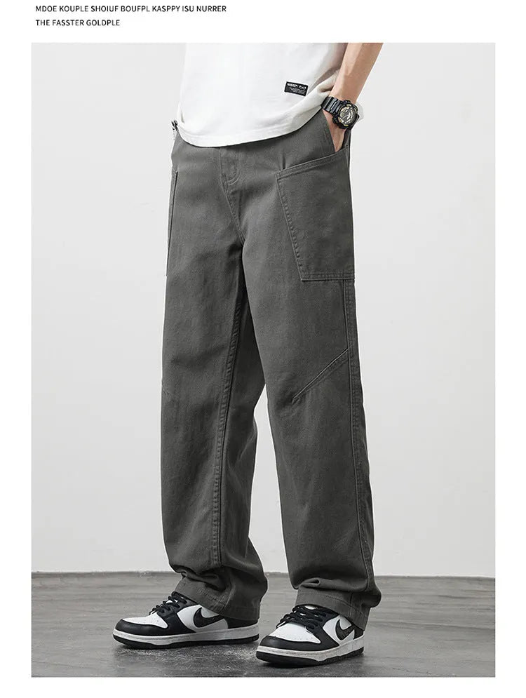 Loose-fit cotton cargo trousers in apricot with large side pockets
