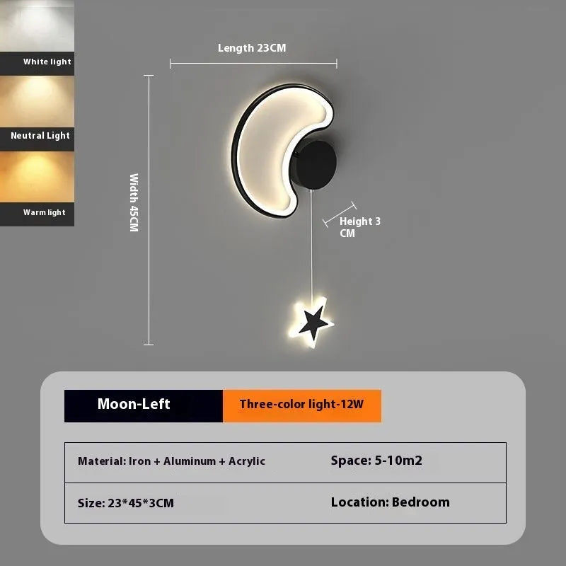 A white cloud-themed children's wall lamp with a left-facing orientation and LED light mounted on a bedroom wall.