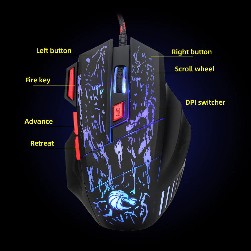 H300BK coloured wired gaming mouse with USB cable on desktop