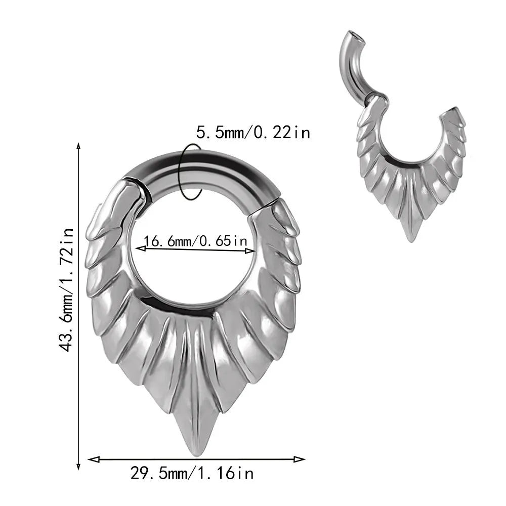 Stainless steel drop-shaped auricle ear extender with round hanging egg design in totem style.