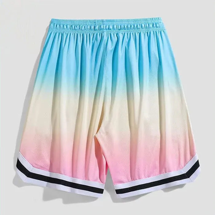Men's loose casual cropped trousers in a gradient colour pattern.