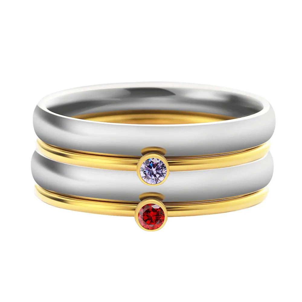 December colour birthstone engraved ring in titanium steel with a geometric design.