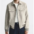 British-style suede velvet jacket coat in mink colour with long sleeves and structured cut