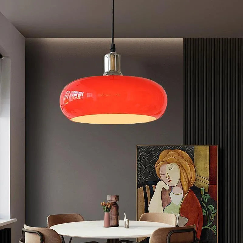 Bauhaus pendant light with three milk white egg tart glass shades for ceiling mounting