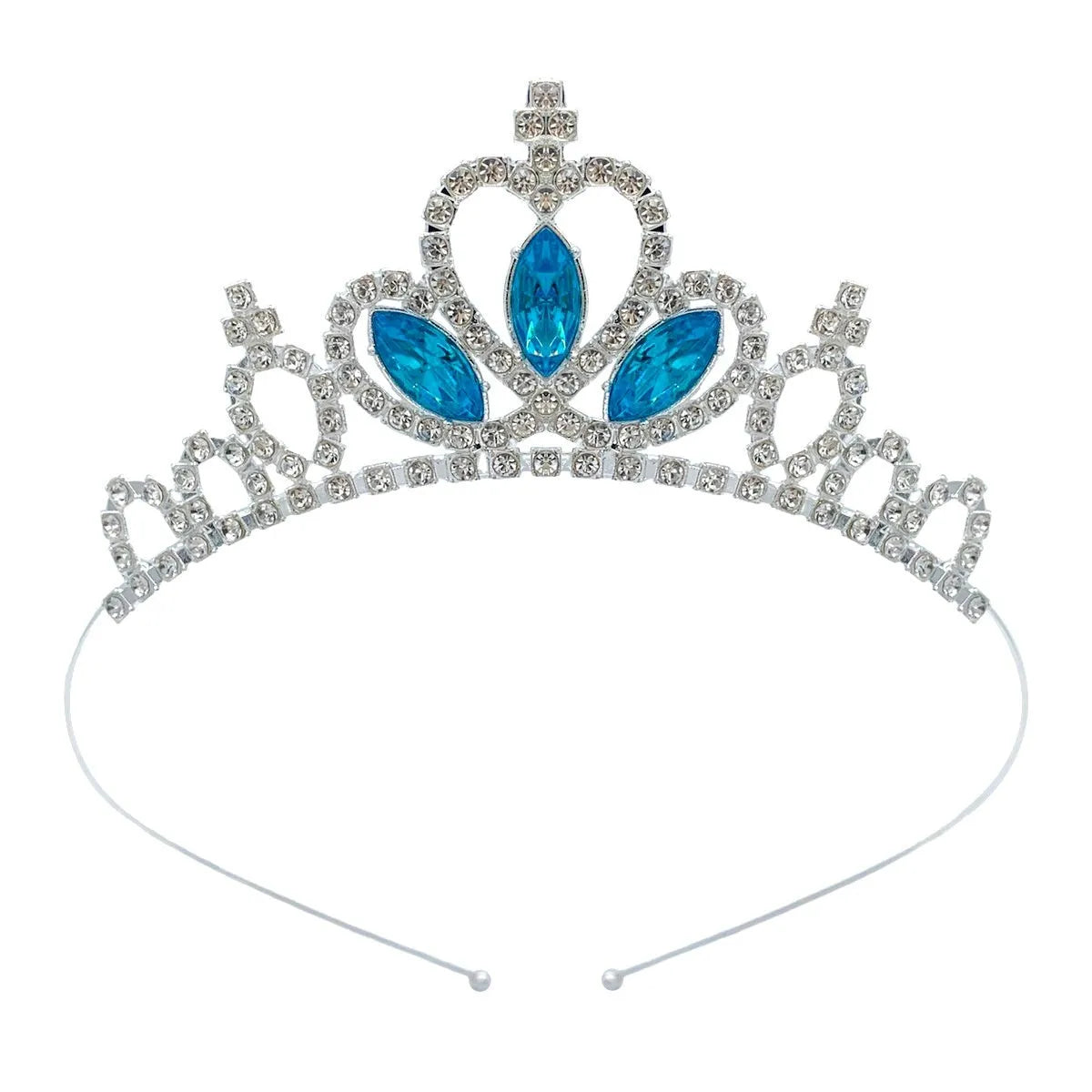 Gold electroplated alloy princess crown headdress with diamond-like decorations for birthday parties