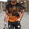Men's black T-shirt with a detailed, raised 3D lion print on the chest.