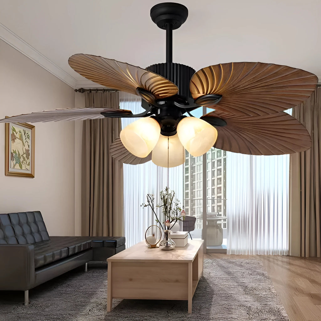 52-inch retro style ceiling fan light with wooden blades and integrated lighting fixtures